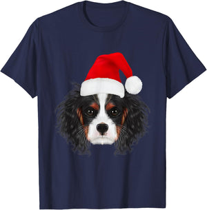 Cavalier King Charles Spaniel in Santa Hat Funny Christmas T-Shirt - T-Shirt | Navy