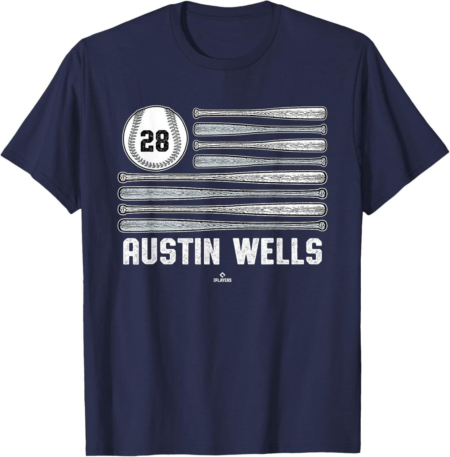 Baseball American Flag Austin Wells New York Baseball MLBPA T-Shirt - T-Shirt | Navy