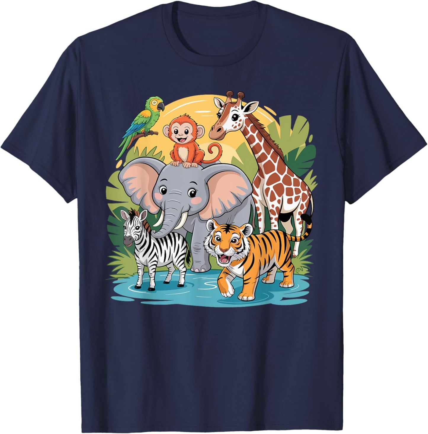 Cute Jungle Safari Animal Group Zoo Lovers Gifts for Kids T-Shirt - T-Shirt | Navy