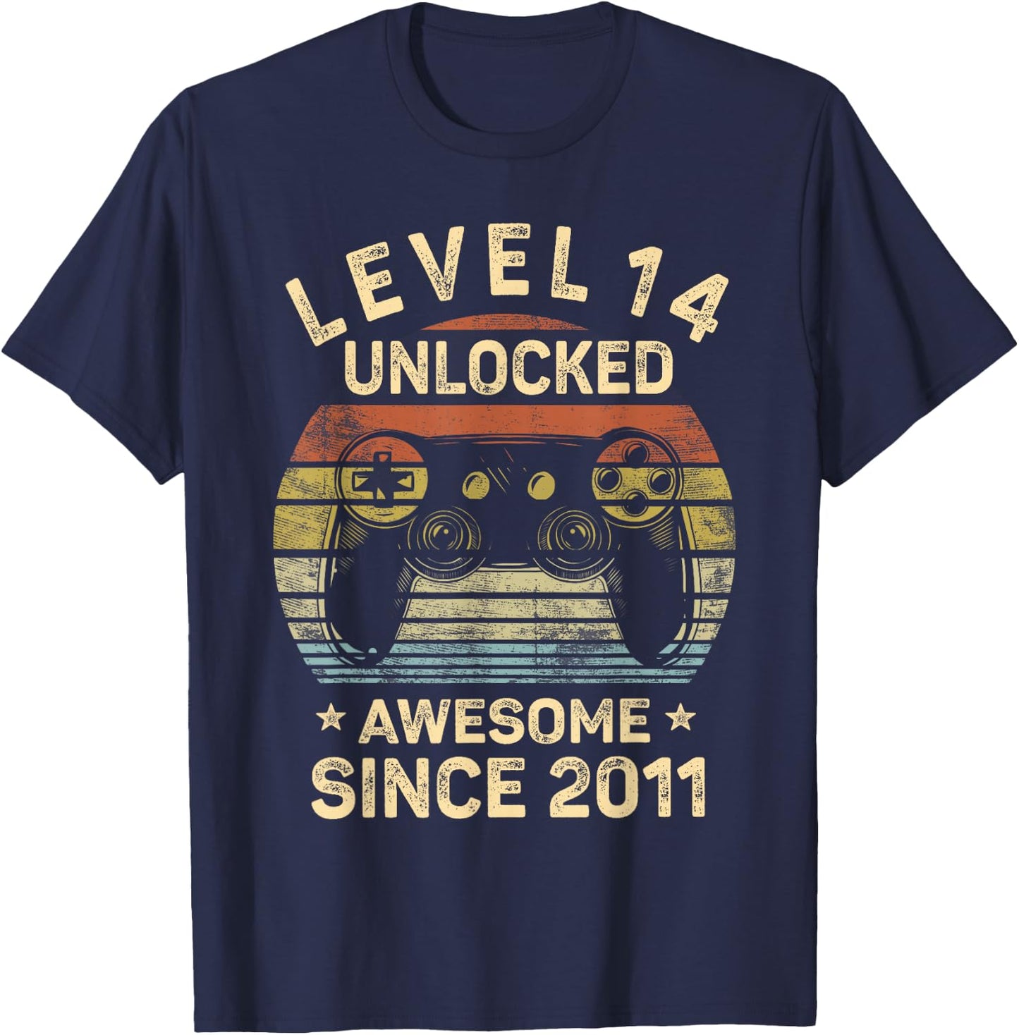 Level 14 Unlocked 14th Birthday 14 Year Old Gifts Gamer Bday T-Shirt - T-Shirt | Navy