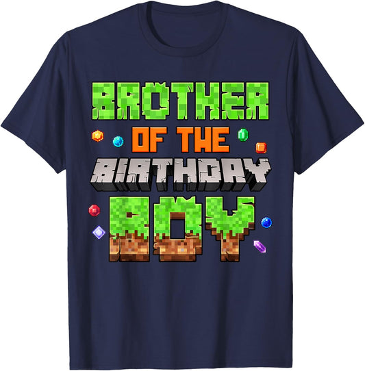 Brother Of The Birthday Boy Pixel Gaming Video Game Kids T-Shirt - T-Shirt | Navy