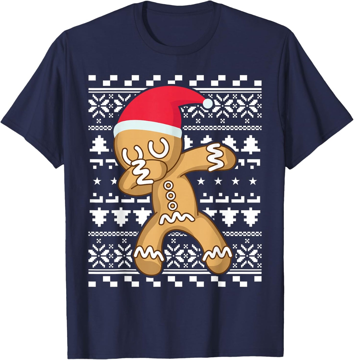 Dabbing Gingerbread Man Ugly Christmas Sweater T-Shirt - T-Shirt | Navy