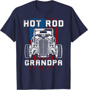 Hot Rod Grandpa Shirt Vintage Car American Flag Women Men T-Shirt - T-Shirt | Navy