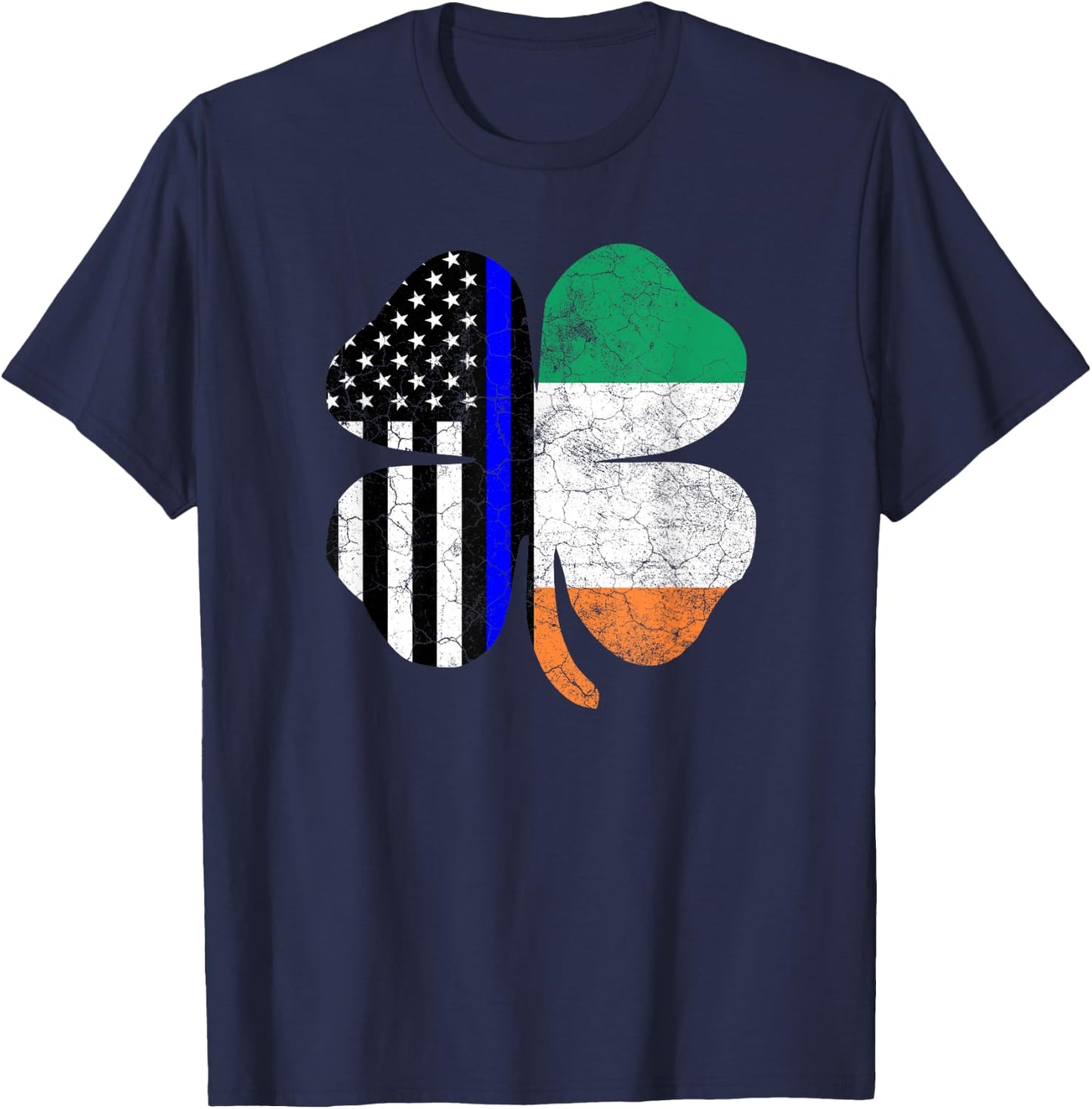 St Patricks Day Thin Blue Line American Irish Flag Police T-Shirt - T-Shirt | Navy