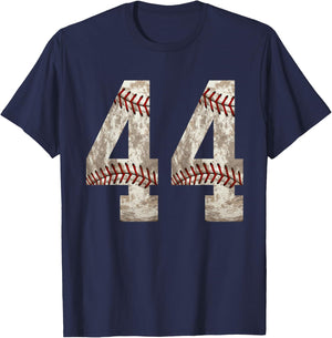 Baseball Jersey Number 44 Outfit Distressed Ball Design T-Shirt - T-Shirt | Navy