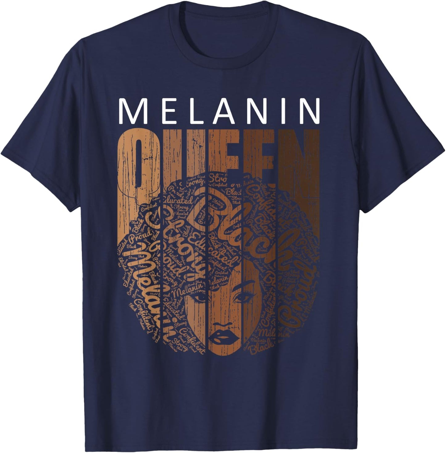 Juneteenth Shirts Women Natural Afro Melanin Queen Strong T-Shirt - T-Shirt | Navy