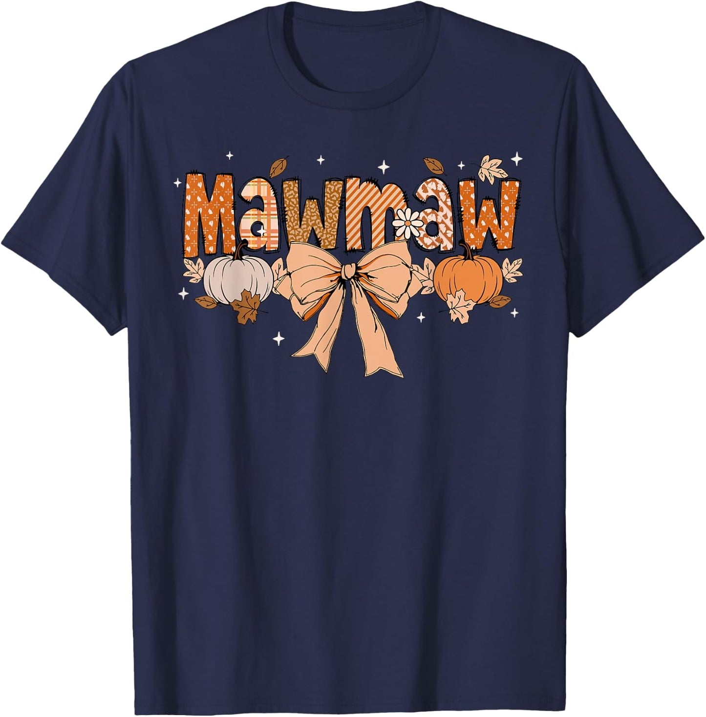 Mawmaw Pumpkin Fall Coquette Bow Thanksgiving Mom Women T-Shirt - T-Shirt | Navy