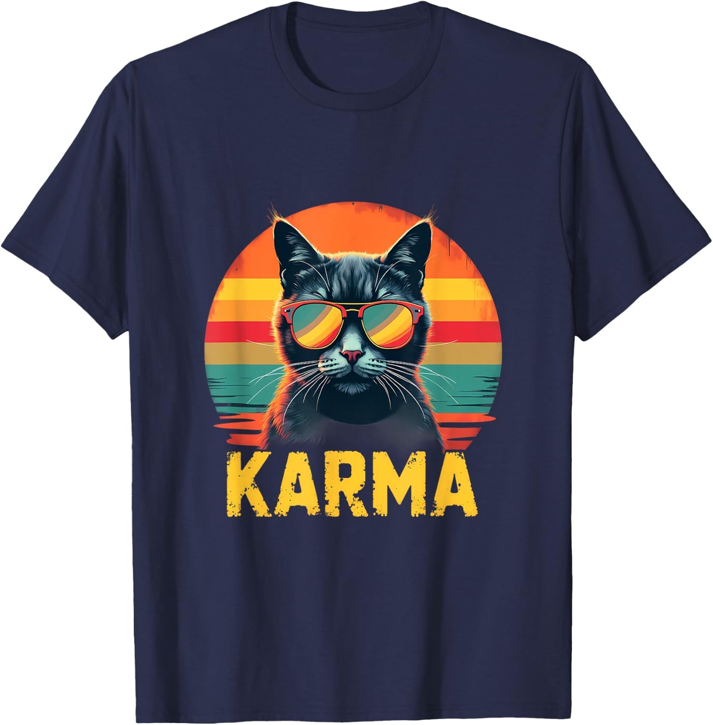 Karma Cat Retro Sunglasses Sunset Vibes Women T-Shirt - T-Shirt | Navy