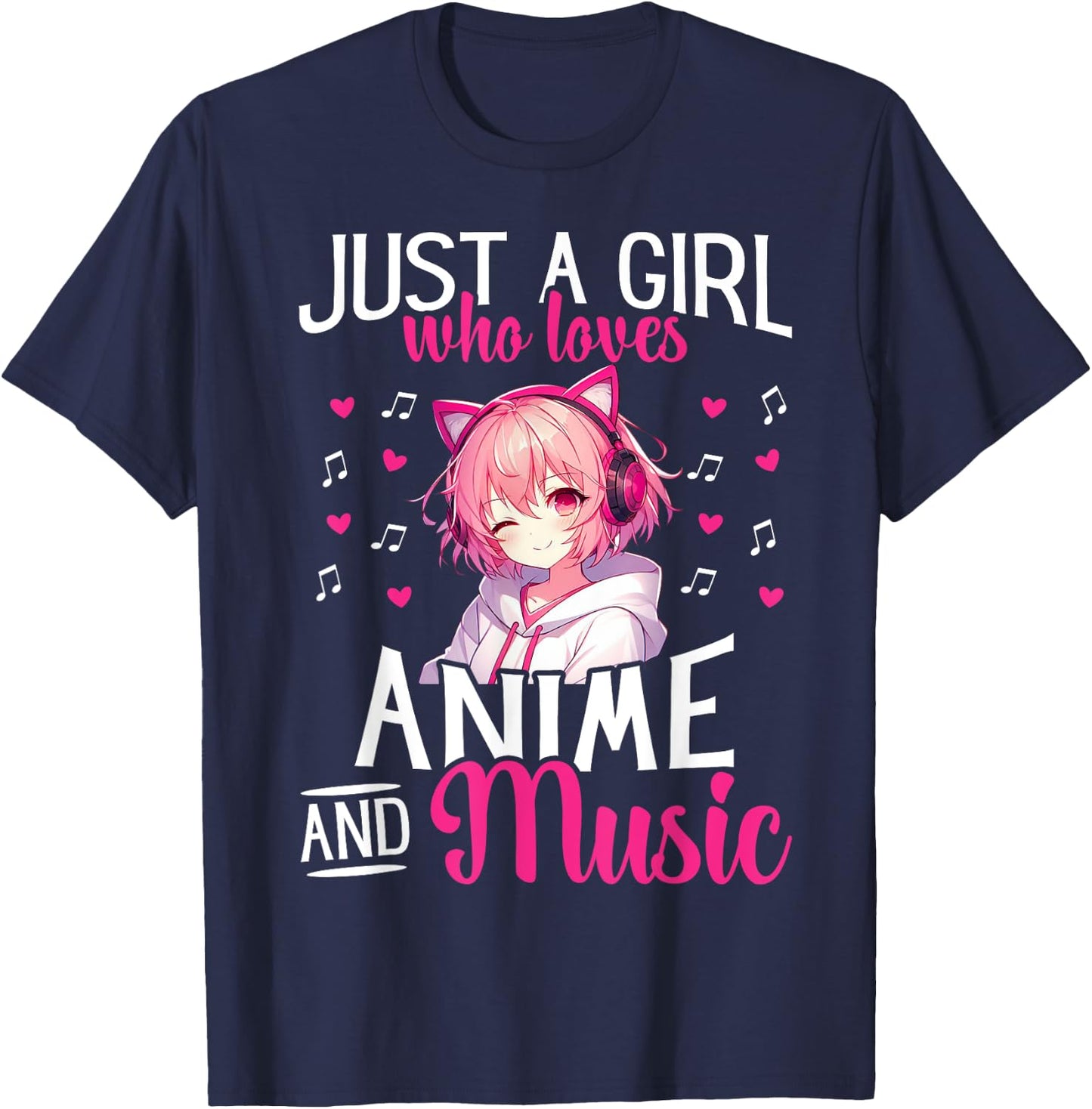 Just a Girl Who Loves Anime and Music Japanese Chibi Teen T-Shirt - T-Shirt | Navy