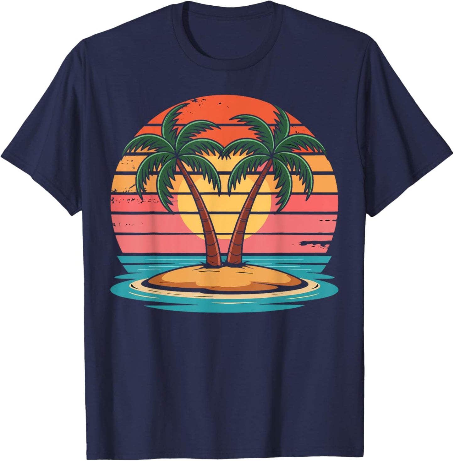 Retro Palm Trees Sunset Tropical Summer Gifts Women T-Shirt - T-Shirt | Navy