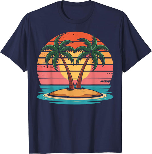 Retro Palm Trees Sunset Tropical Summer Gifts Women T-Shirt - T-Shirt | Navy