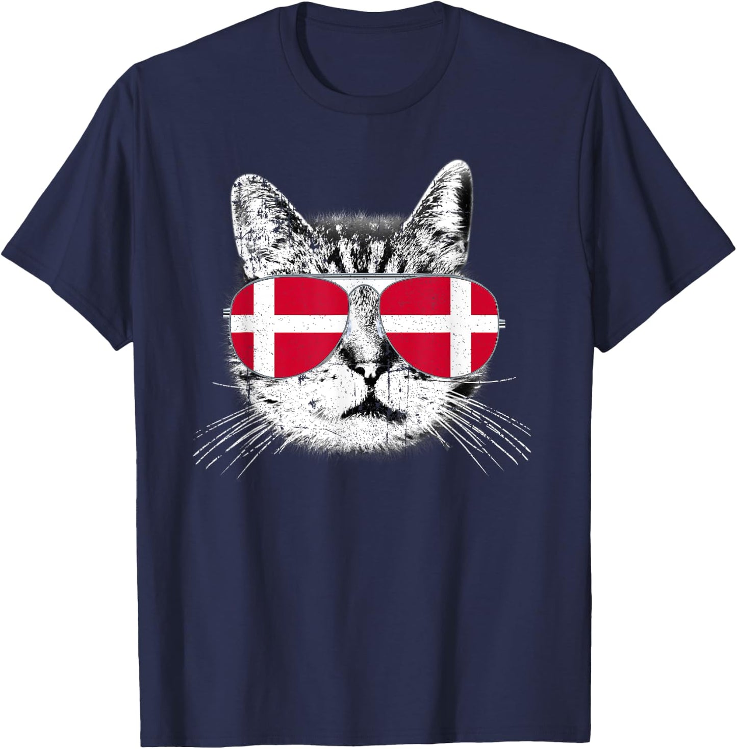 Denmark Flag Danish Cat Sunglasses Funny Men Women Gift T-Shirt - T-Shirt | Navy