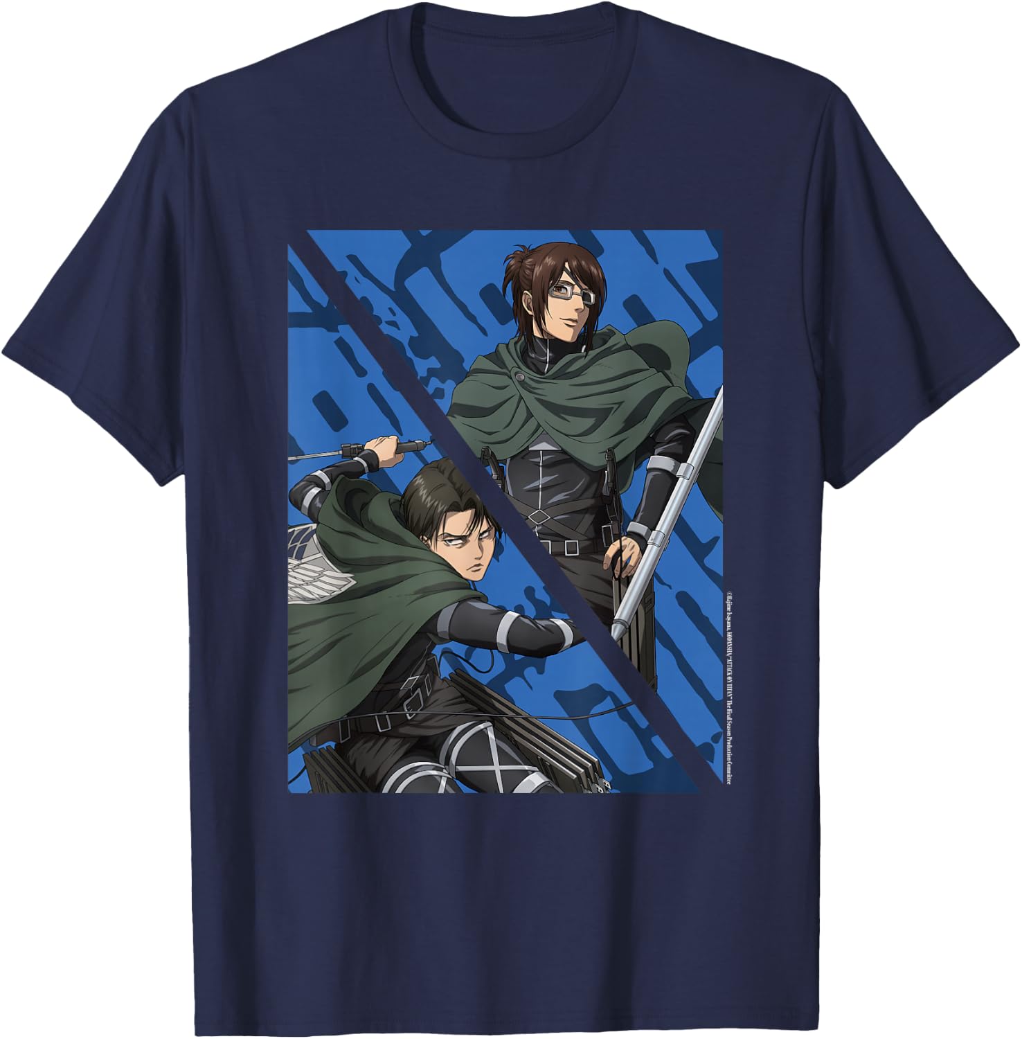 Attack on Titan Final Season - Levi Ackerman & Hange Zoe T-Shirt - T-Shirt | Navy