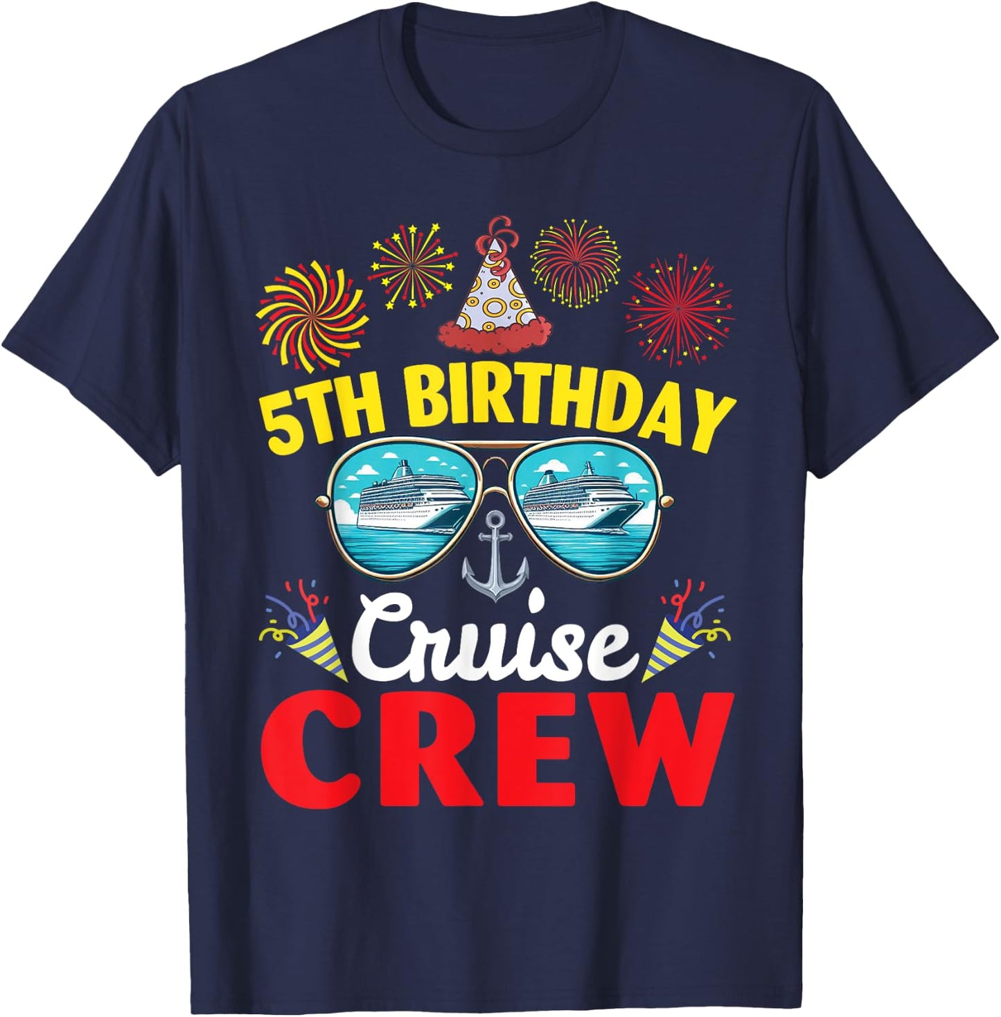 Fireworks Happy 5th Birthday Cruise Crew 5 Years Old Lover T-Shirt - T-Shirt | Navy