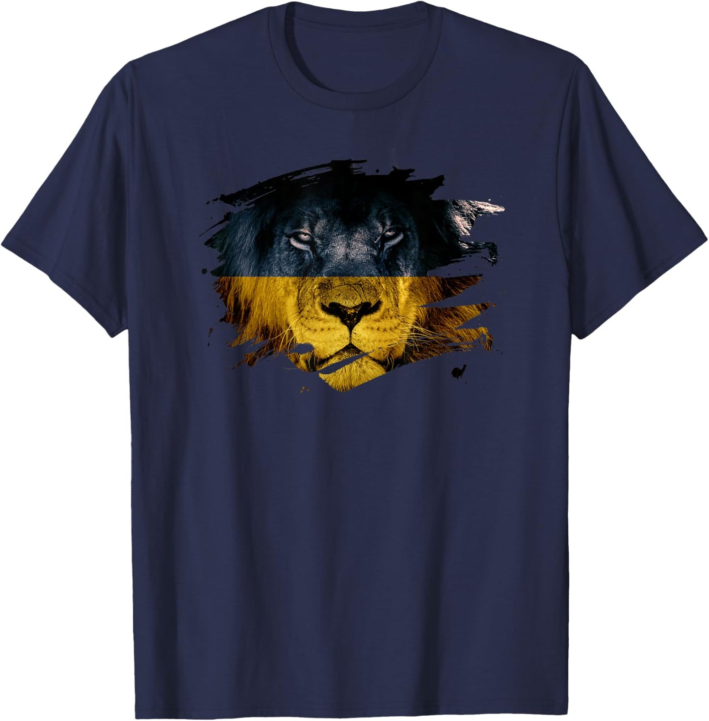 Ukraine Flag & African Lion - Ukrainian Pride T-Shirt - T-Shirt | Navy