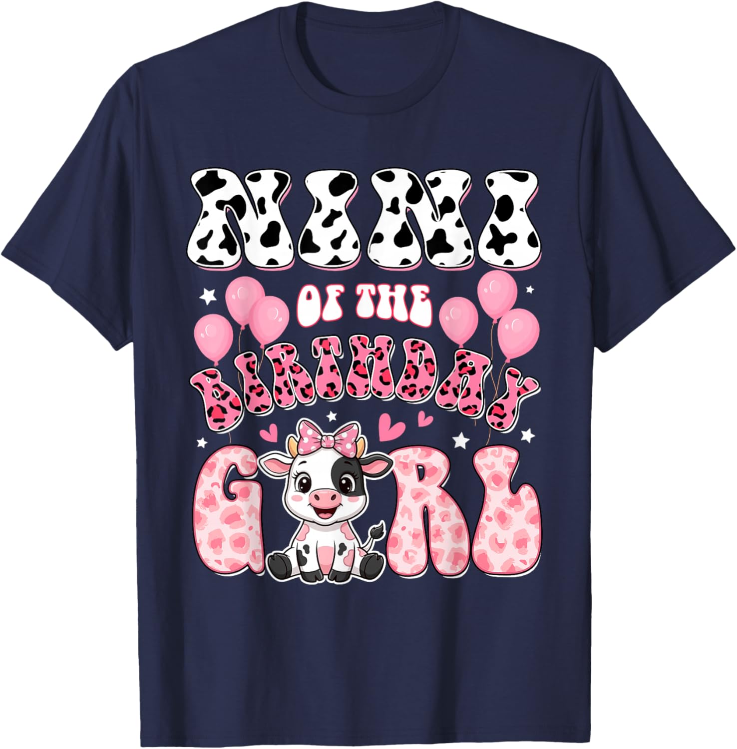 Nini of The Birthday Girl Cow Farm Family 1St Birthday T-Shirt - T-Shirt | Navy