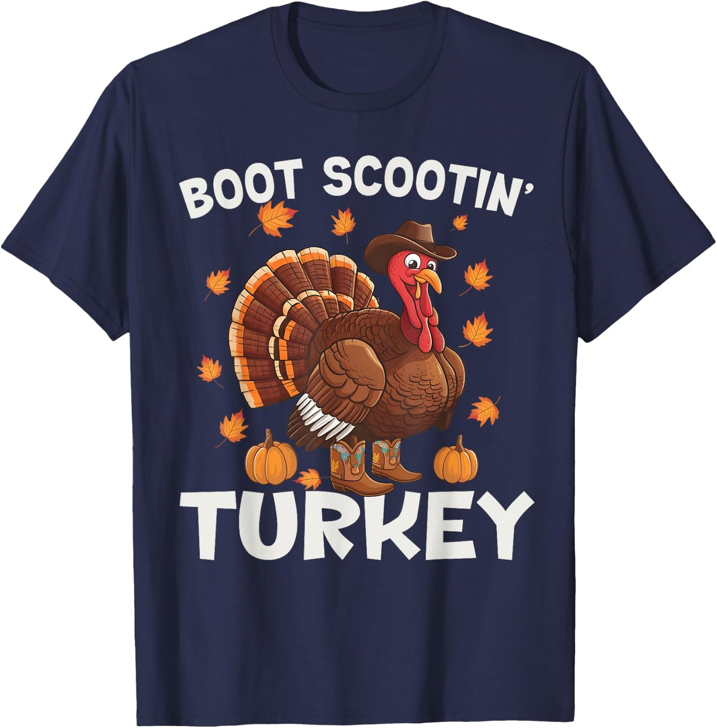Western Turkey Rodeo Ride Horse Thanksgiving Thanksgiving Turkey Boot Scootin Cowboy Turkey Western Rodeo T-Shirt - T-Shirt | Navy