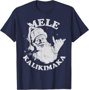 Retro Christmas Mele Kalikimaka Santa Shaka Hawaii T-Shirt - T-Shirt | Navy