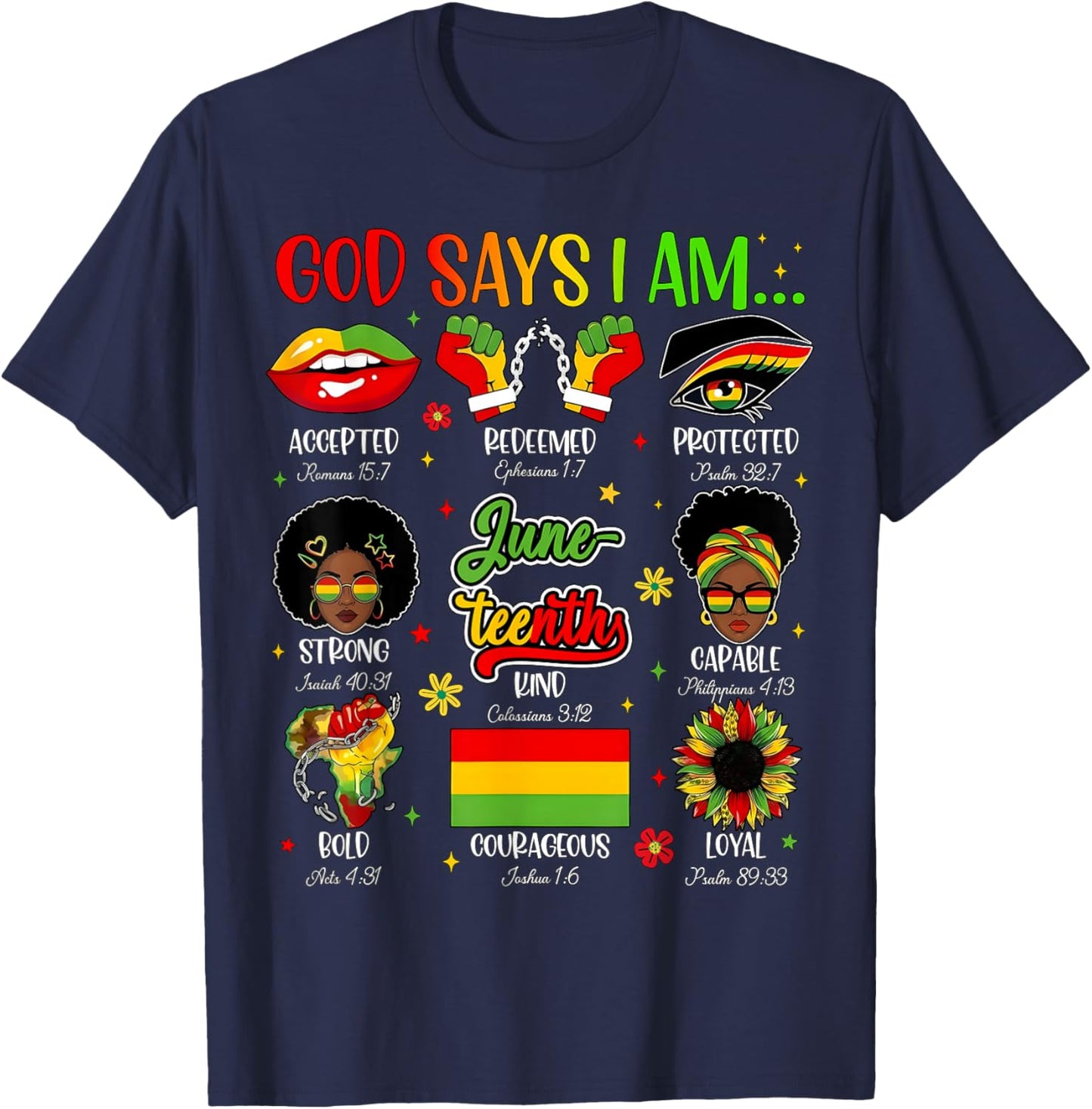 God Says I Am Christian Melanin Black History Juneteenth T-Shirt - T-Shirt | Navy