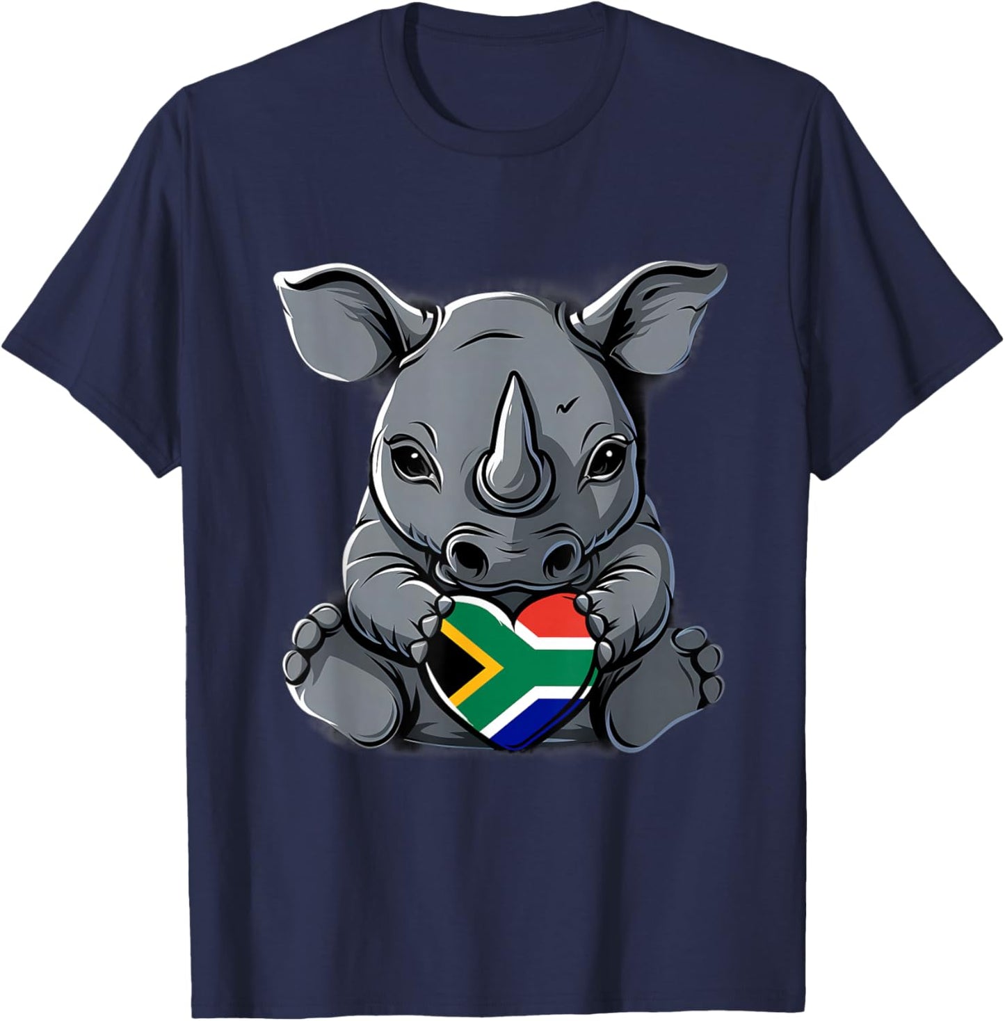 South Africa Flag Cute Rhino Heart South African Pride T-Shirt - T-Shirt | Navy