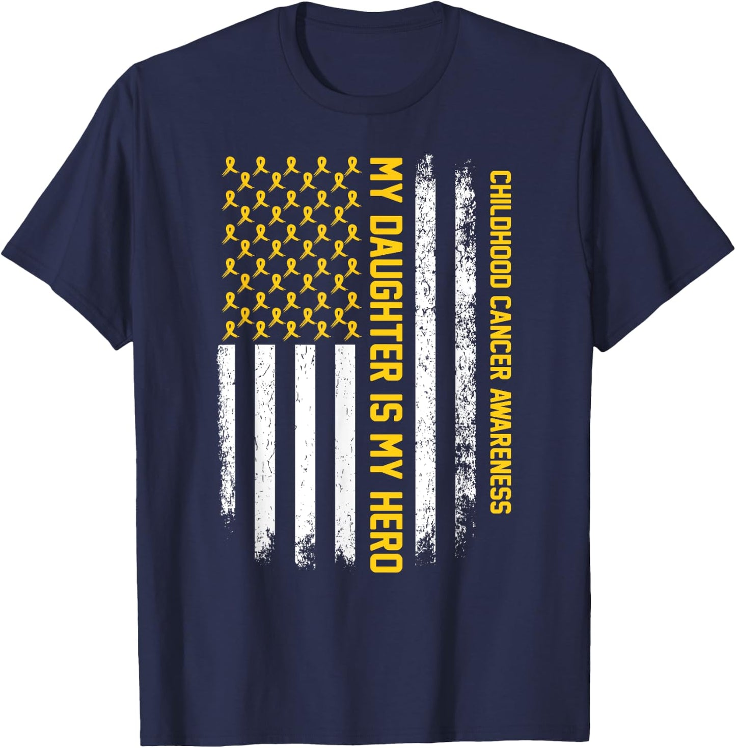 My Daughter is My Hero Childhood Cancer Awareness Ribbon T-Shirt - T-Shirt | Navy