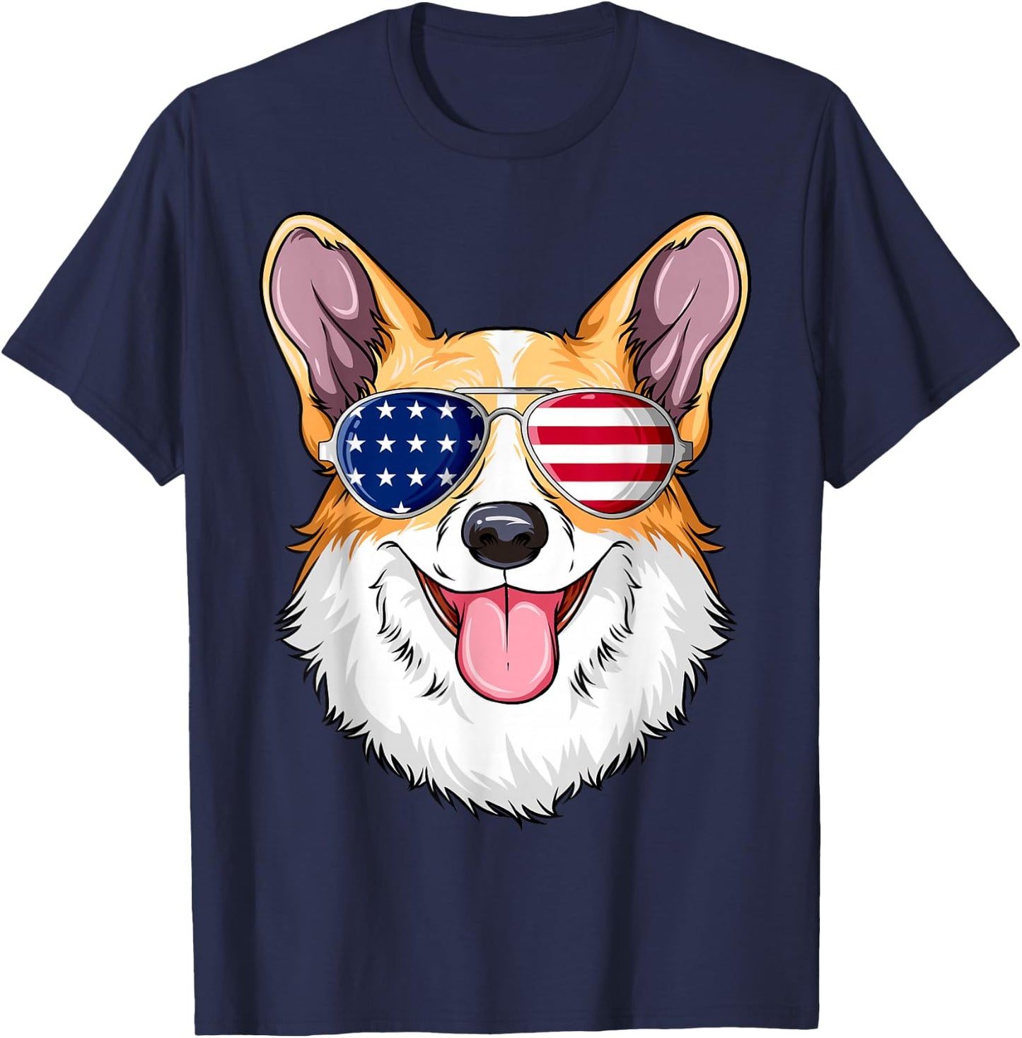 Patriotic Corgi American Flag Glasses 4th July Corgi T-Shirt - T-Shirt | Navy