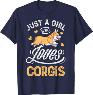 Corgi Shirt Kids Women Just a Girl Who Loves Corgis Gifts T-Shirt - T-Shirt | Navy