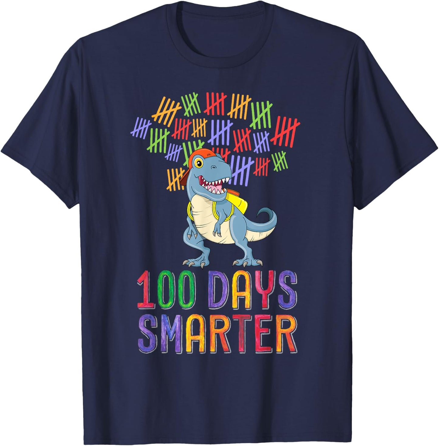 100 Days Smarter 100th Day of School Outfit T-Rex Dinosaur T-Shirt - T-Shirt | Navy