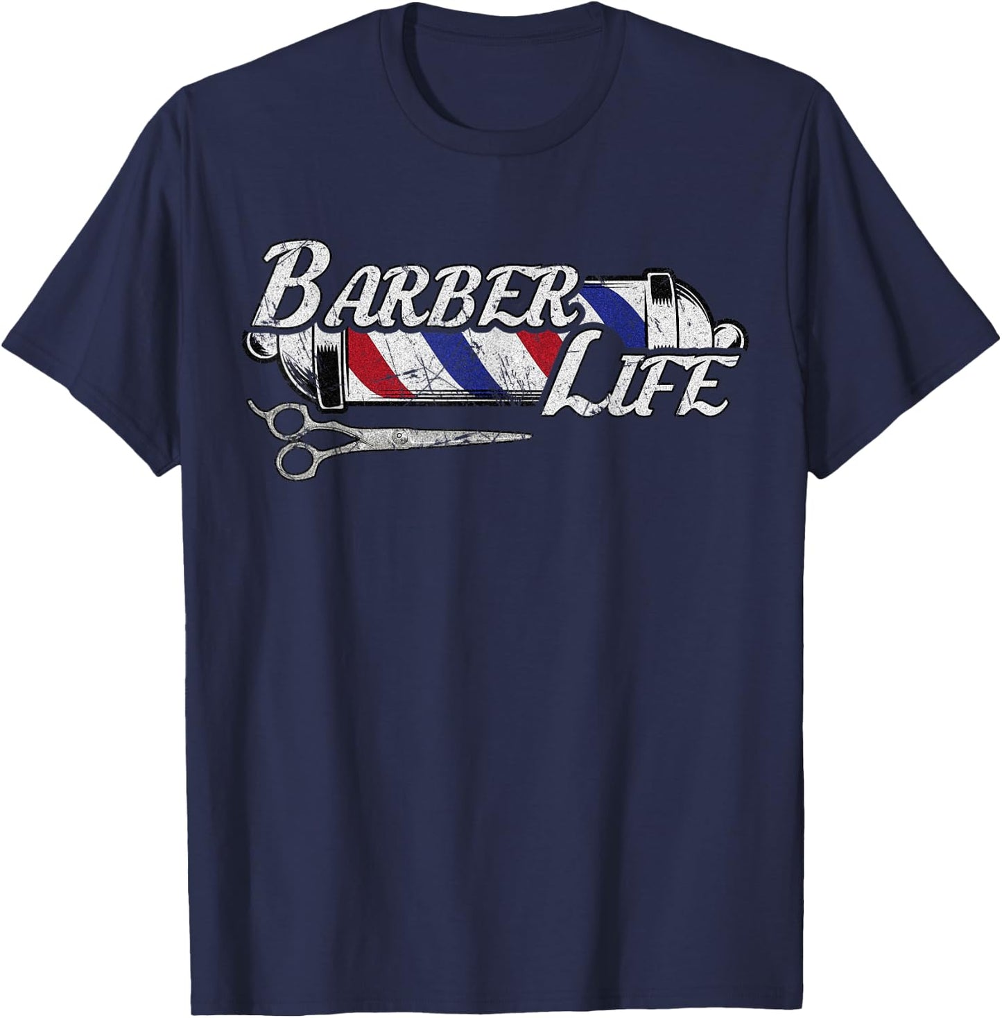 Vintage Barber's Pole Hair Hairstylist Christmas Gift T-Shirt - T-Shirt | Navy