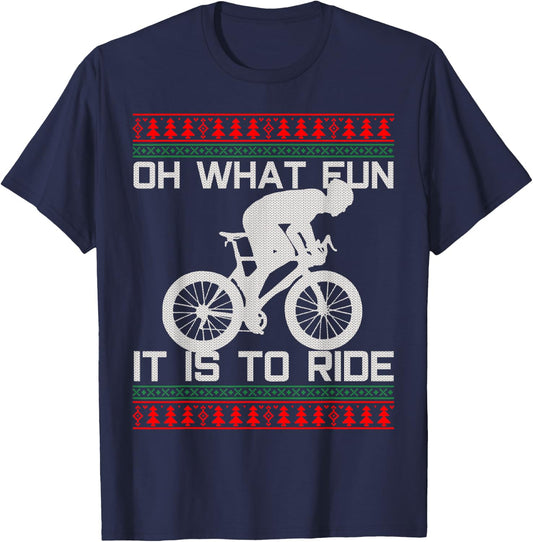Cyclist Gift - Oh What Fun Ugly Christmas Cycling Road Bike T-Shirt - T-Shirt | Navy