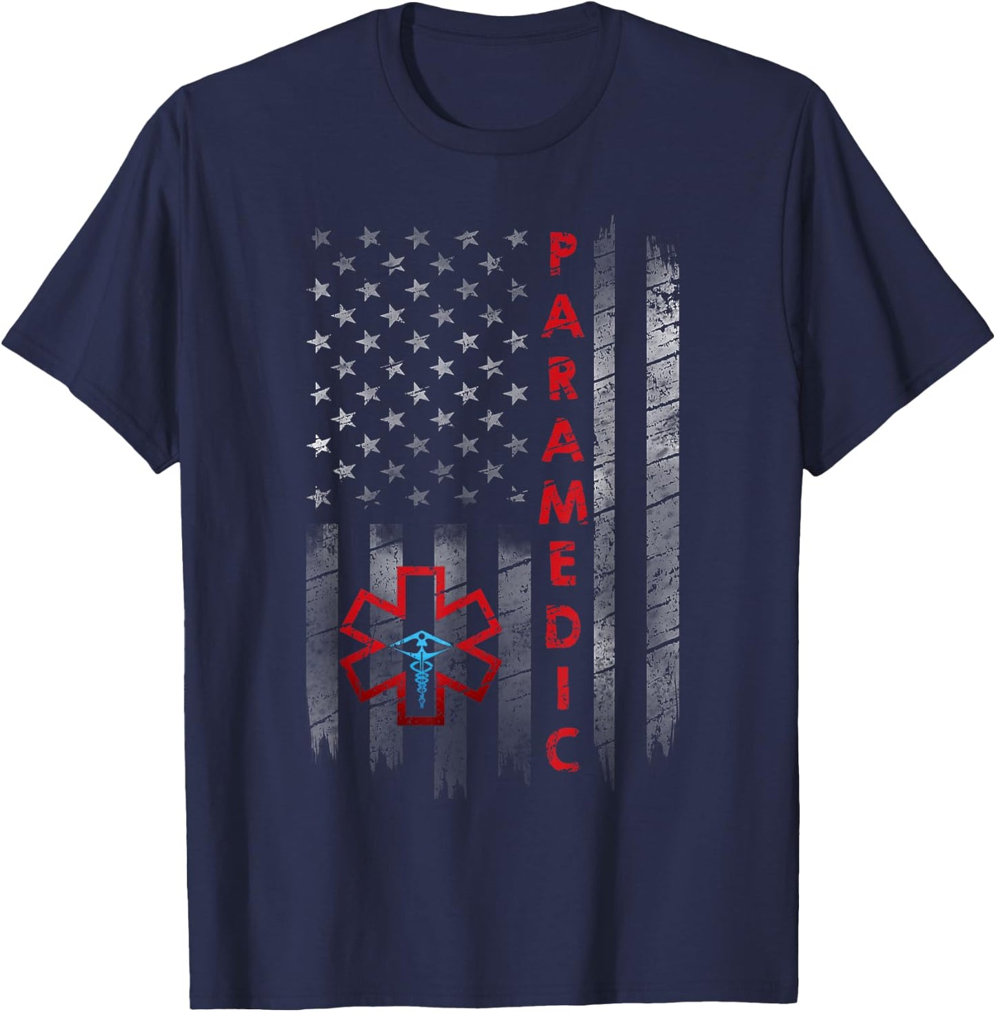 Paramedic American Flag USA Shirt EMS EMT Paramedic Gift T-Shirt - T-Shirt | Navy