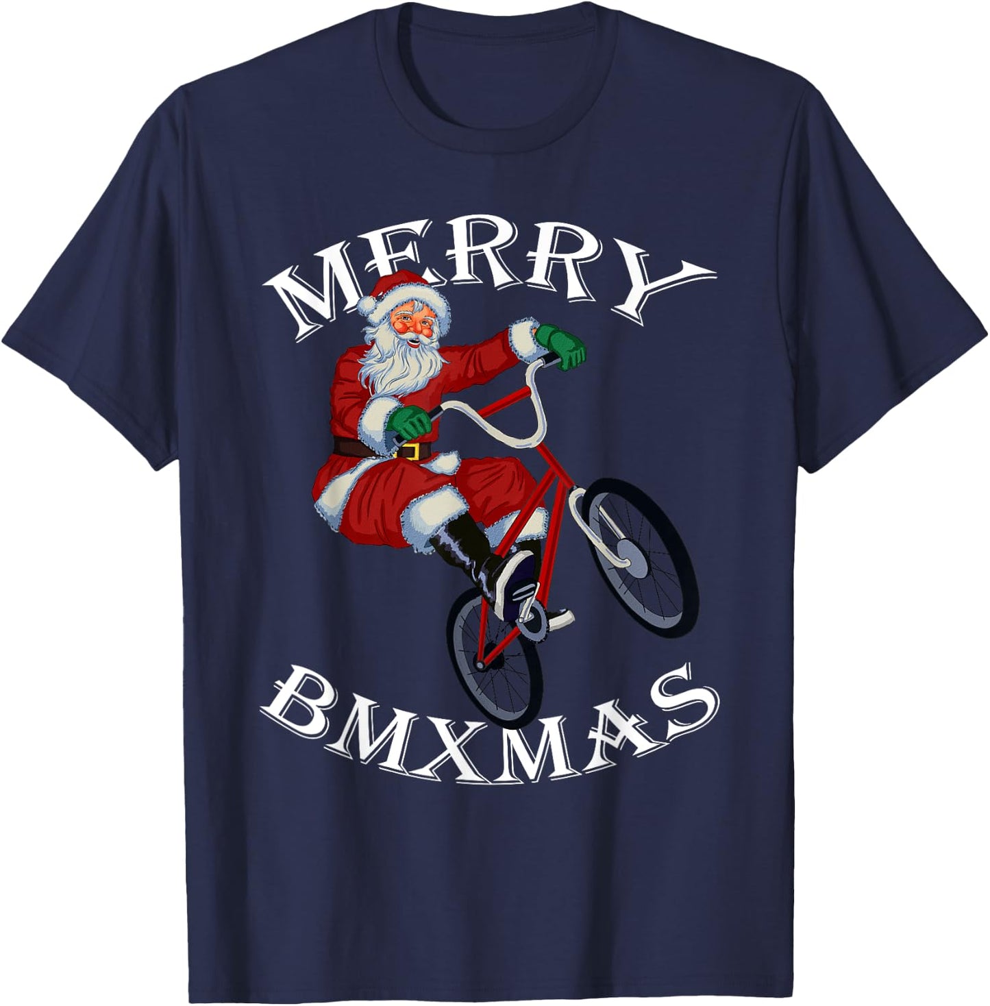 Merry BMXmas Christmas BMX Santa Gifts Funny T-Shirt - T-Shirt | Navy