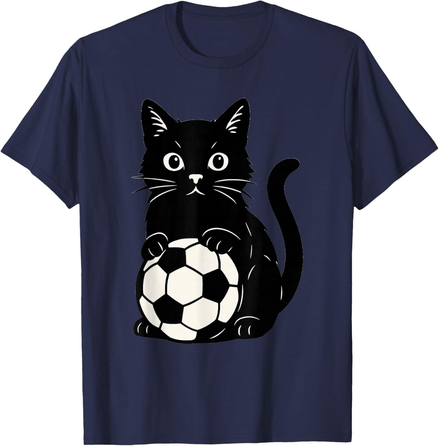 Funny Black Cat Soccer T-Shirt - T-Shirt | Navy