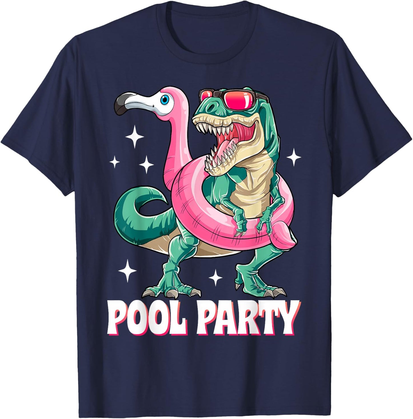 Pool Party Dinosaur Pink Flamingo Float Funny T rex Summer Women Kids T-Shirt - T-Shirt | Navy