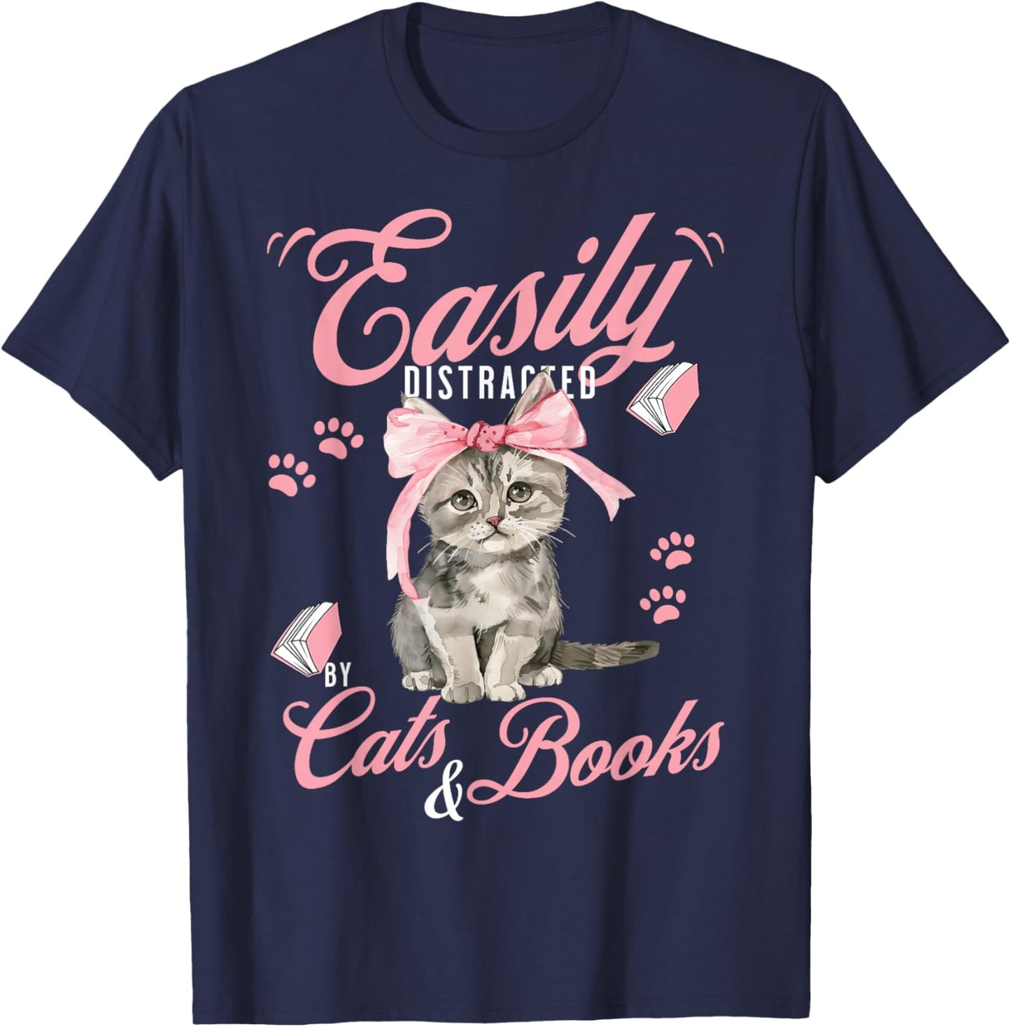 Funny Cat Lover Reading Books Cute Feline Bookworm T-Shirt - T-Shirt | Navy