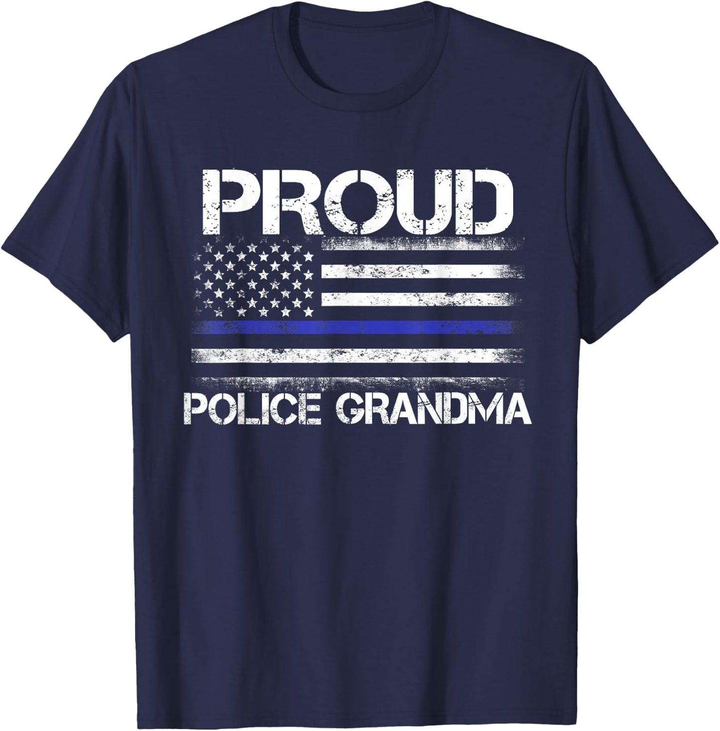 Proud Police Grandma T Shirt Thin Blue Line Officer Gift T-Shirt - T-Shirt | Navy
