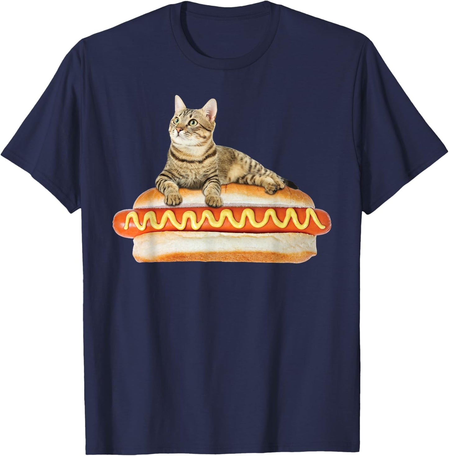 Funny Hot Dog Cat by Zany Brainy, Cute Kitty Food T-Shirt - T-Shirt | Navy