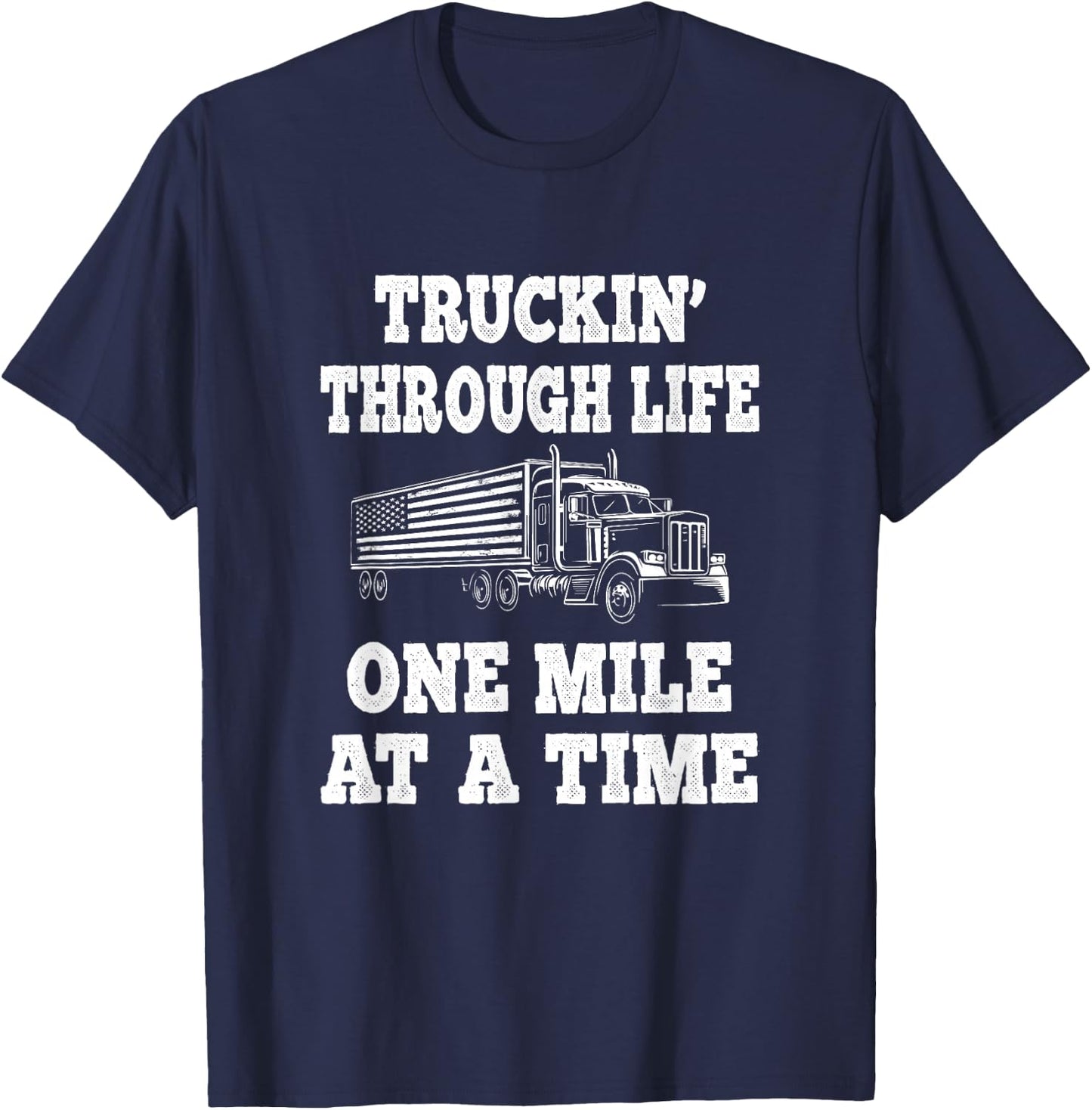 American Flag Semi Truck Driver T-Shirt - T-Shirt | Navy