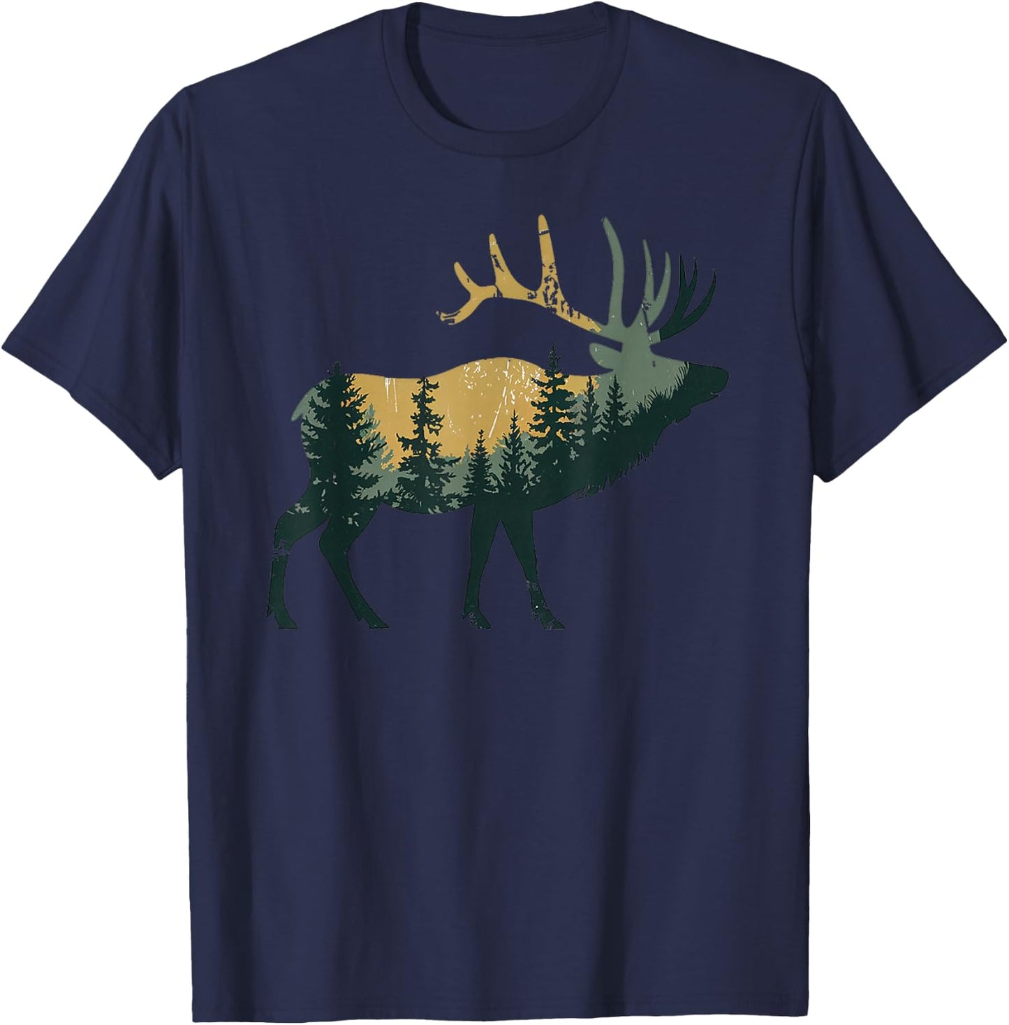 Elk Hunting Hiking Outdoor Camping Forest Men Women Elk T-Shirt - T-Shirt | Navy