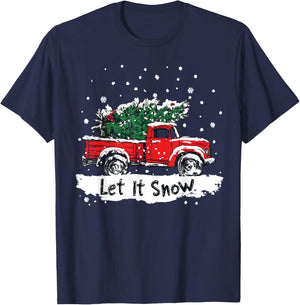 Let It Snow Vintage Family Matching Christmas Tree Red Truck T-Shirt - T-Shirt | Navy