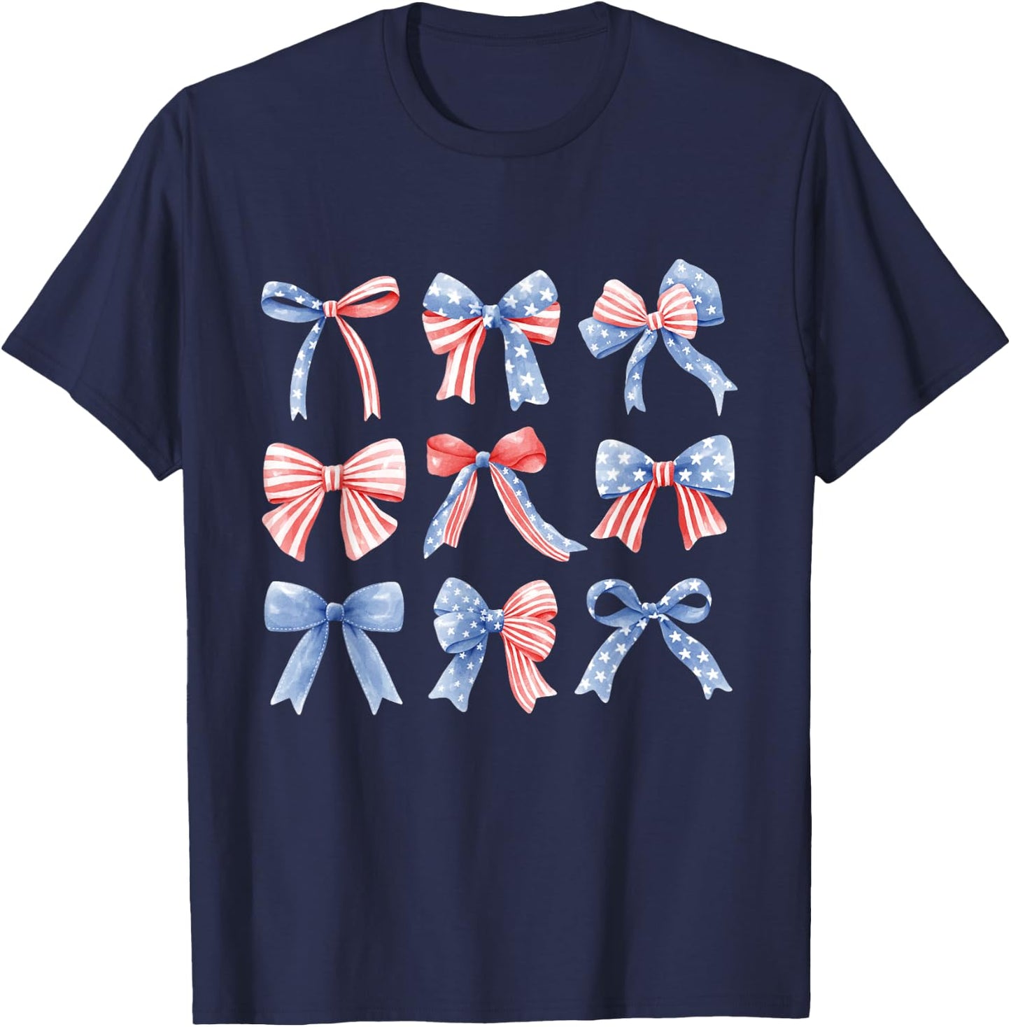 Coquette Red White & Blue Patriotic Bows Retro July 4th T-Shirt - T-Shirt | Navy
