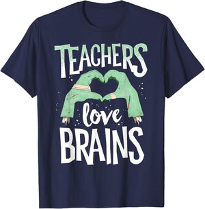 Teachers Love Brains Halloween Costume Trick Treat Zombie T-Shirt - T-Shirt | Navy