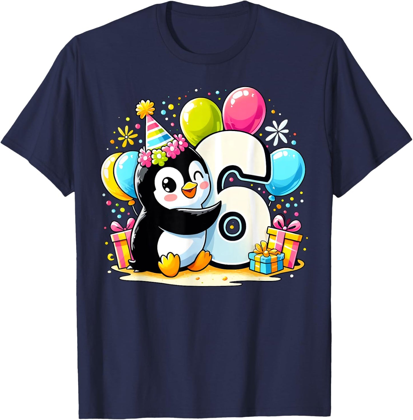 Penguin 6th birthday boy girl 6 years old sixth six Penguin T-Shirt - T-Shirt | Navy