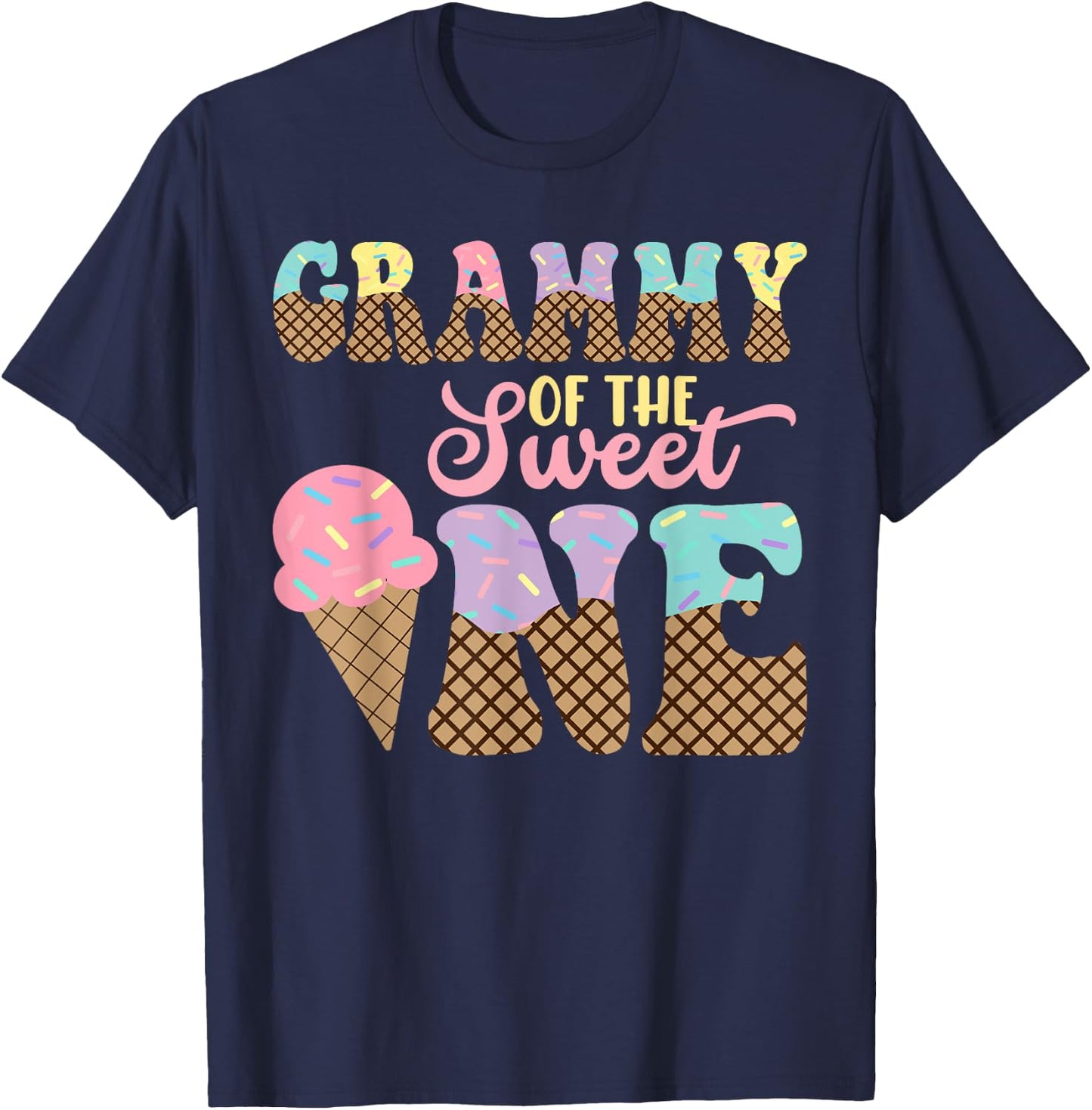 Grammy Of The Sweet One Ice Cream 1st First Birthday Family T-Shirt - T-Shirt | Navy