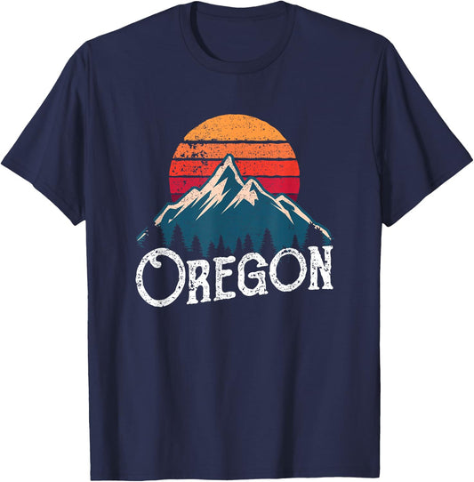 Retro Oregon OR Mountains Outdoor Wildness T-Shirt - T-Shirt | Navy