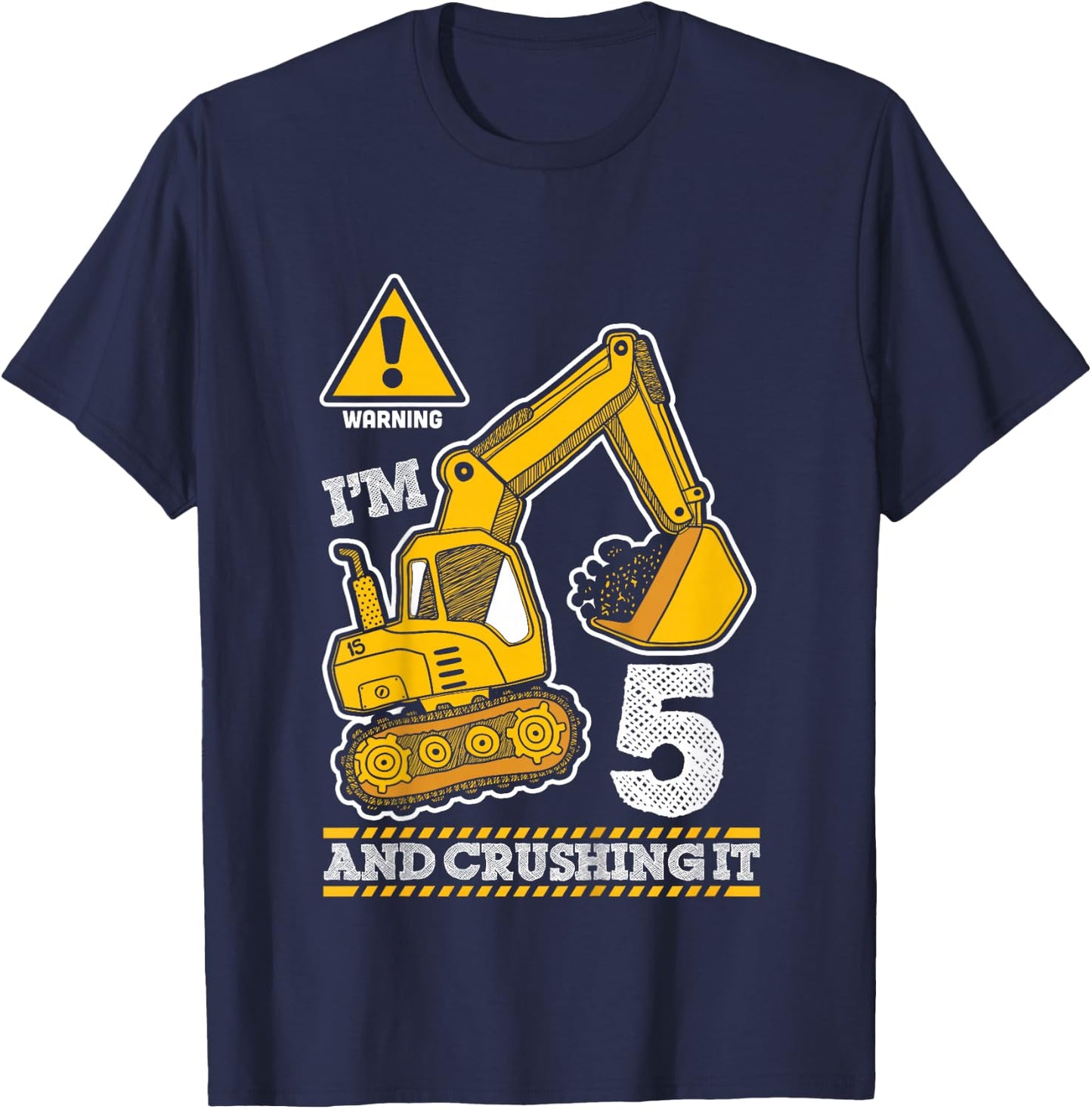 Construction Truck 5th Birthday 5 Years Old Digger Builder T-Shirt - T-Shirt | Navy