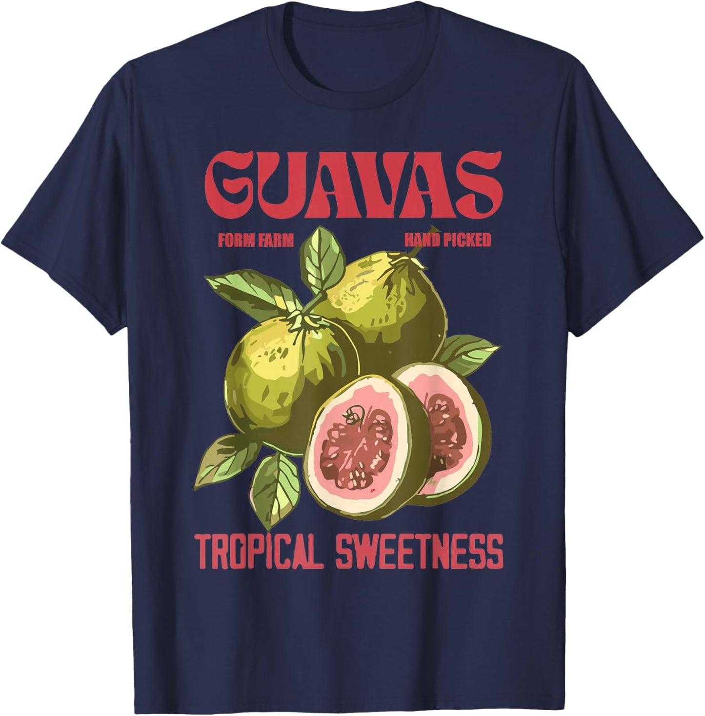 Vintage Guava Art Retro Fruit Label Graphic T-Shirt - T-Shirt | Navy