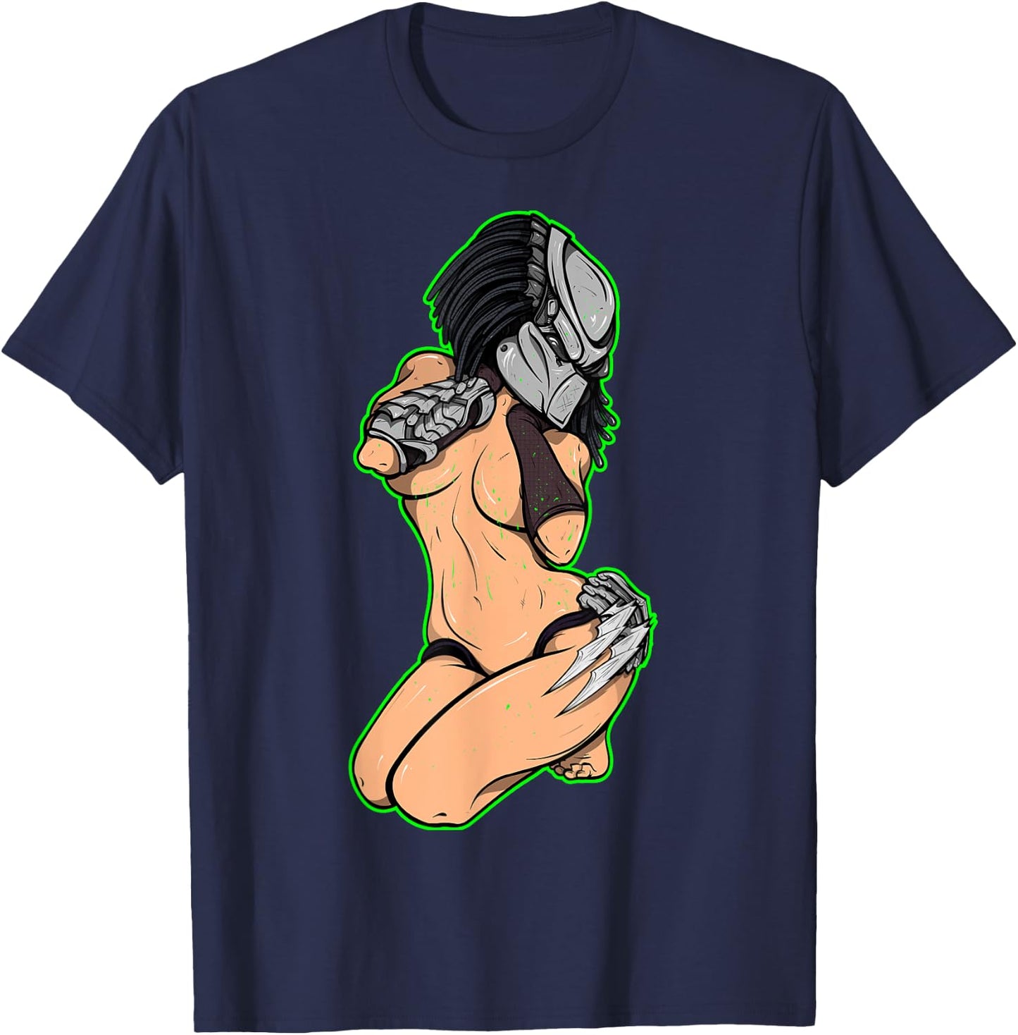 Predator Alien Hunter Pinup Girl T-Shirt - T-Shirt | Navy