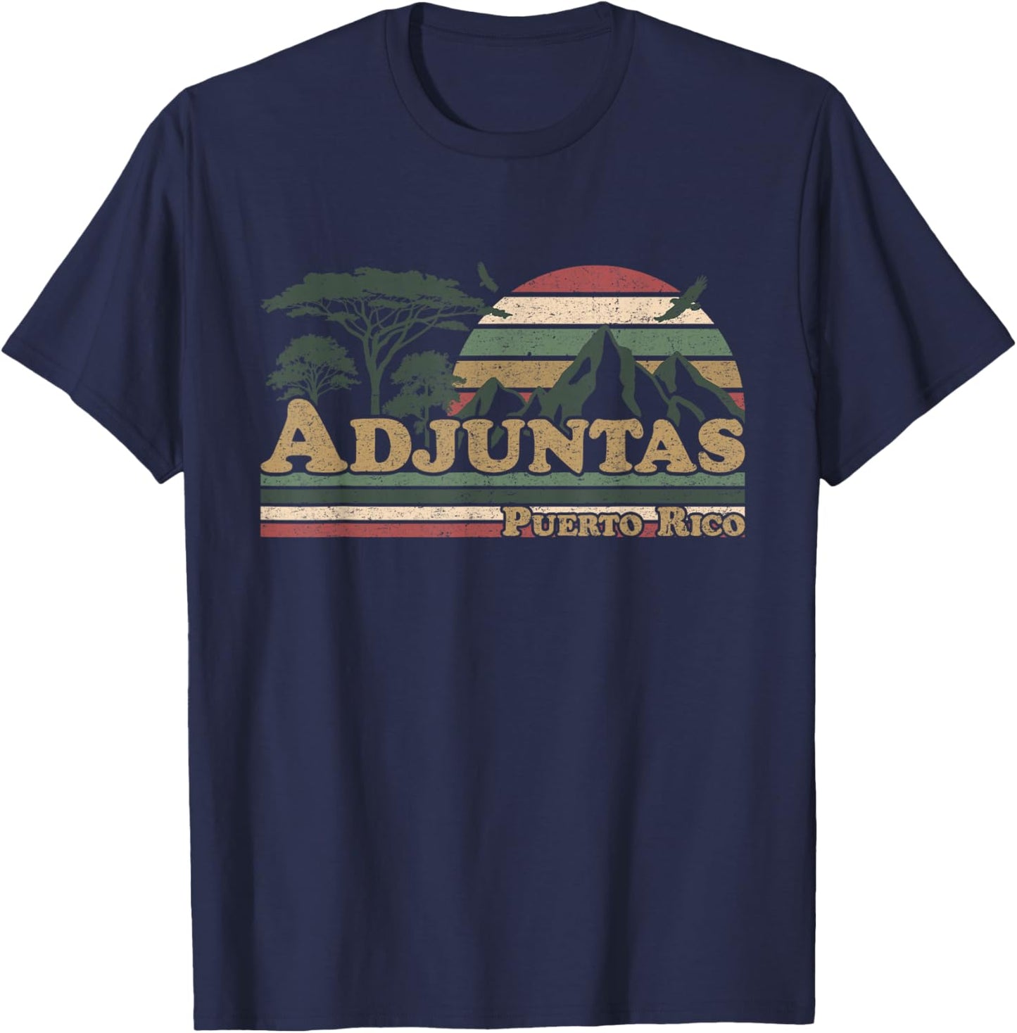 Adjuntas Puerto Rico Mountains Retro Sunset Puerto Rican T-Shirt - T-Shirt | Navy