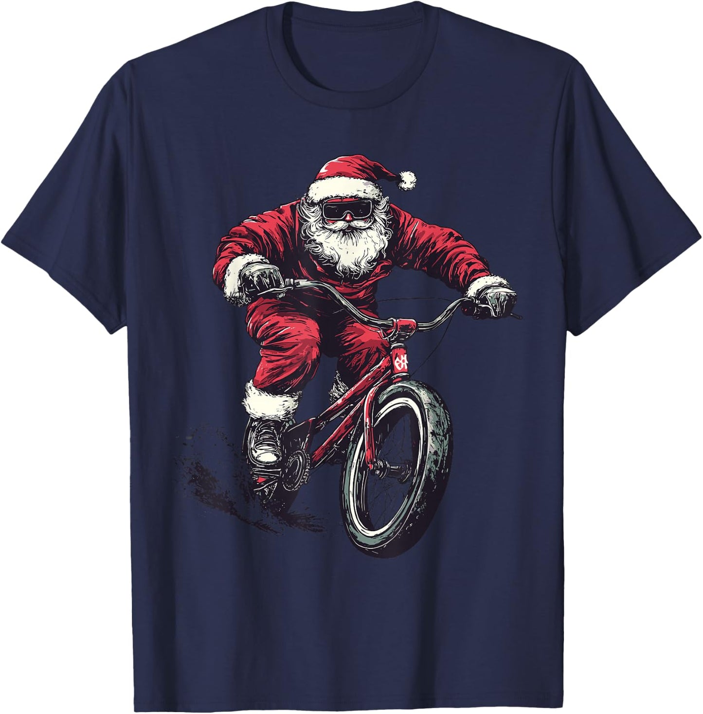 Funny Biker Cyclist Santa BMX Lover Christmas Xmas Pajama T-Shirt - T-Shirt | Navy